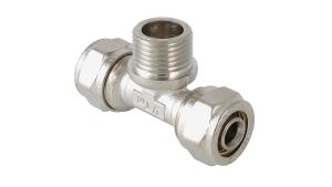 Фитинг обжимной тройник 20 с переходом на наружную резьбу 3/4 VALTEC
